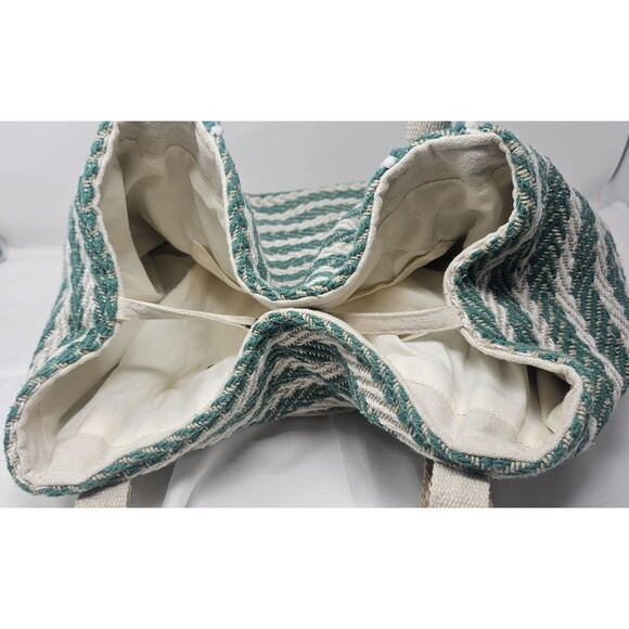 No Boundaries Women's Woven Beach Boho Tote Diaper Bag Mint Stripe Made In India - Picture 4 of 16